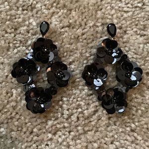 Like New J. Crew Black Rhinestone, Sequin & Beaded Drop Earrings